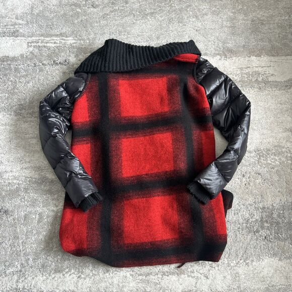 Sosken Jacket Womens Small Wool Blend Collared Buffalo Plaid Fringe Down Sleeves - Picture 10 of 12